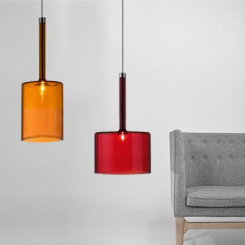 Aria Modern Zylinder LED Pendelleuchte Klar/Rot/Orange/Grau Esstisch Glas
