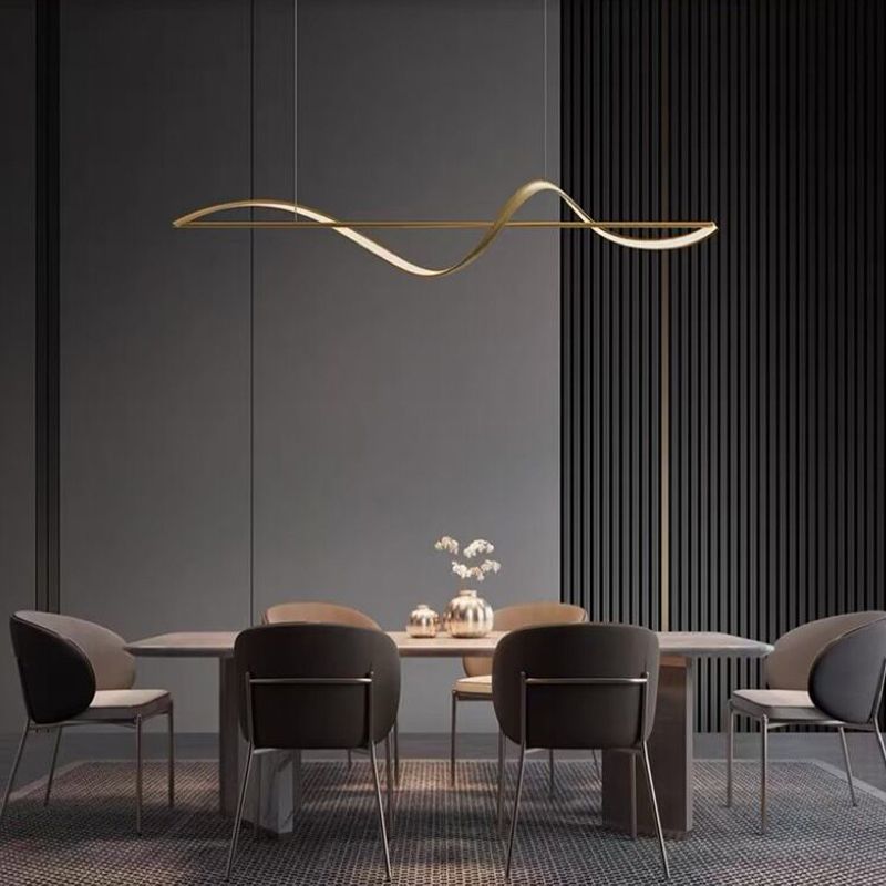 Arisha Modern LED Pendelleuchte Linear, Schwarz/Gold, Esstisch, Metall/Acryl