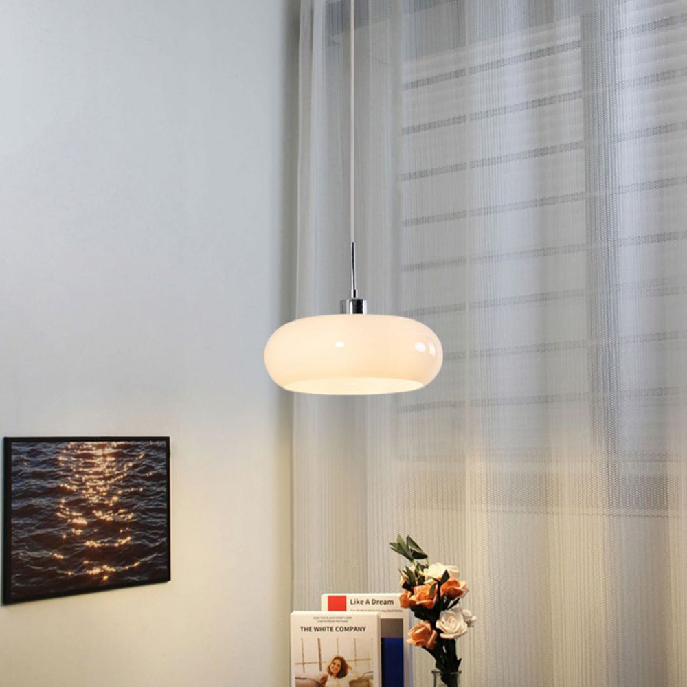 Aria Modern LED Pendelleuchte Weiß Glas Schlaf/Wohnzimmer
