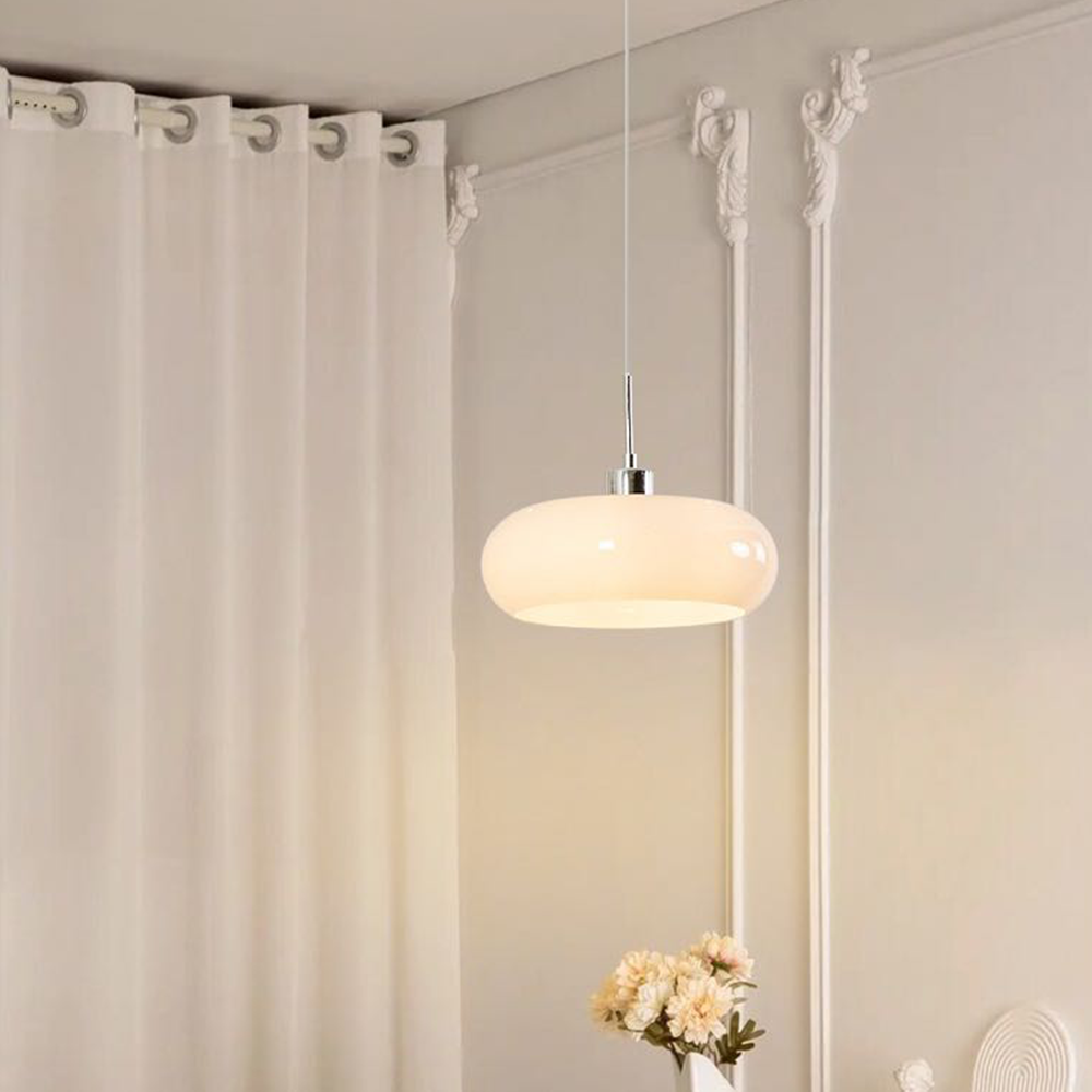 Aria Modern LED Pendelleuchte Weiß Glas Schlaf/Wohnzimmer